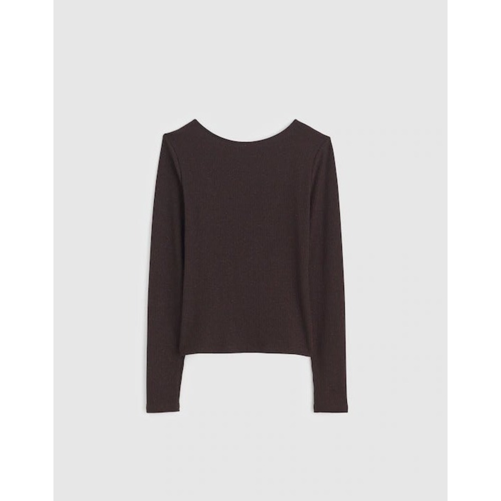 Madewell NY300 Sparkle Scoop-Back Long Sleeve Ribbed Top Brown XXL NWT Shimmer